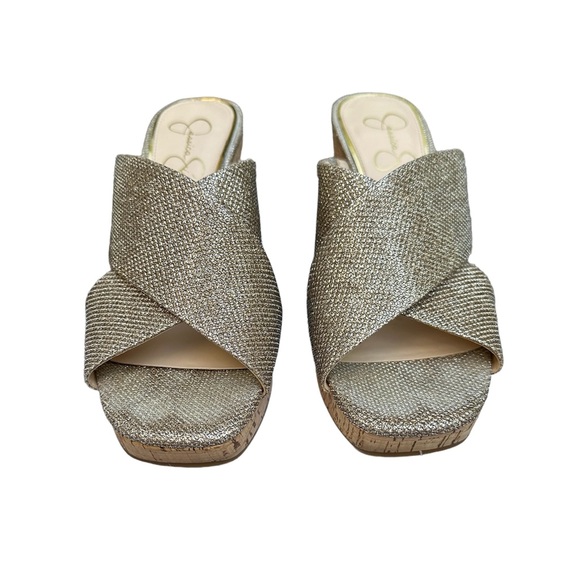 Shoes - Jessica Simpson Metallic Gold Cork Sole Wedge Sandal Slide Size 8.5